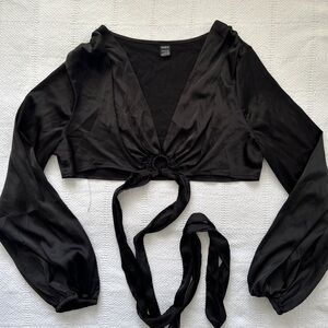 SHEIN Crop Key Hole Wrap Blouse